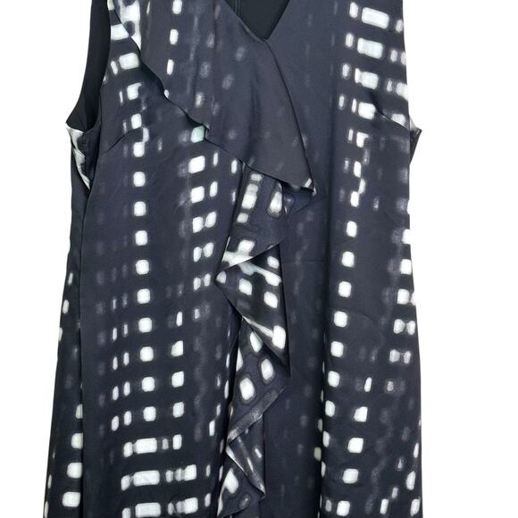 Banana Republic Size 16 Black White Abstract Print Ruffle Front Cascade Dress - Picture 3 of 8